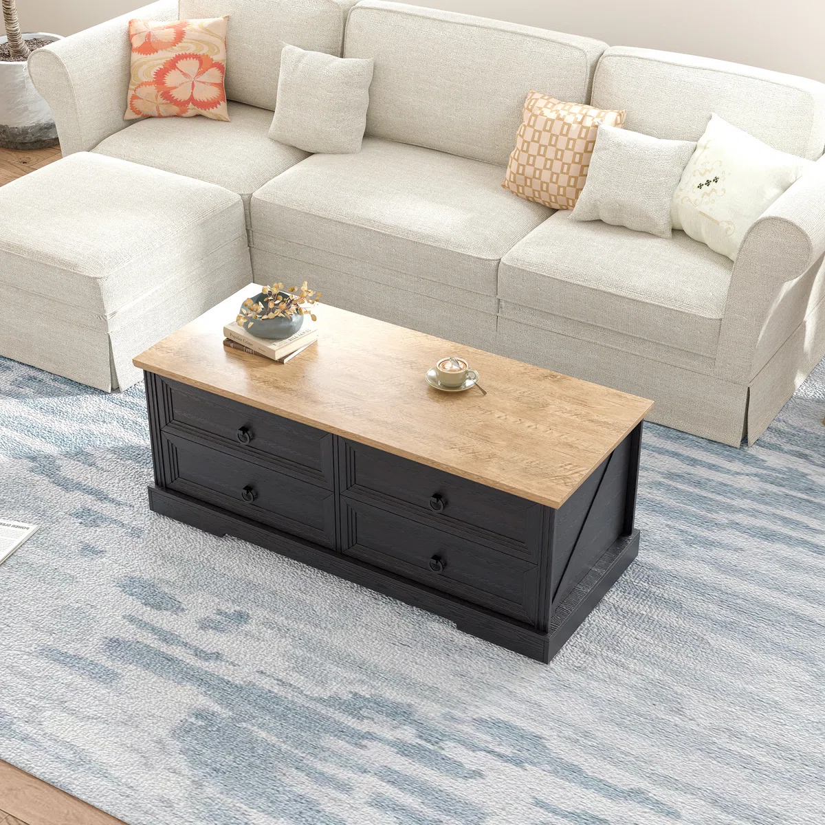 Meja Tamu Kombinasi Duco Dan Natural Wood Minimalis