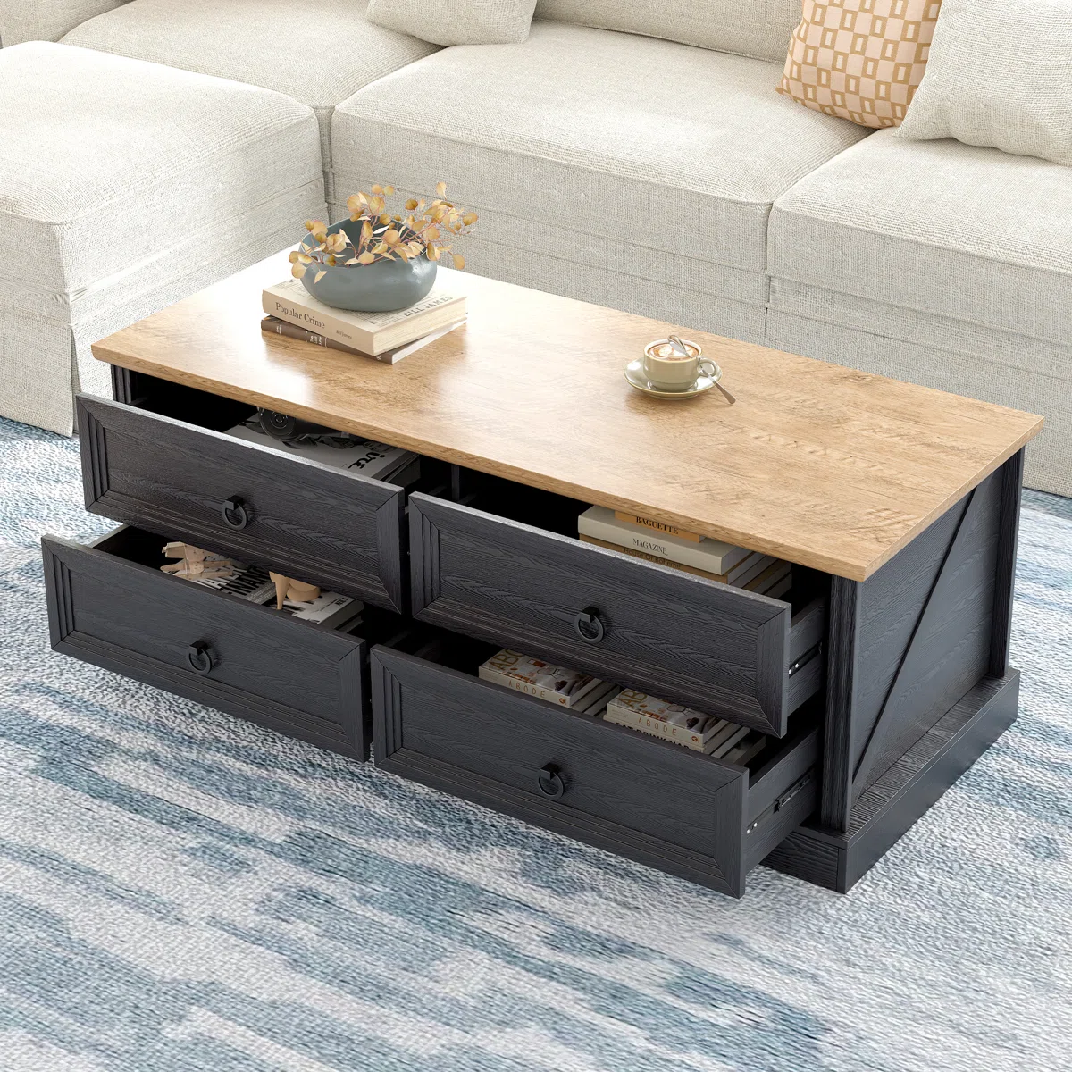 Meja Tamu Kombinasi Duco Dan Natural Wood Minimalis