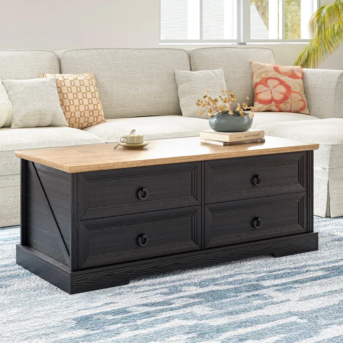 Meja Tamu Kombinasi Duco Dan Natural Wood Minimalis